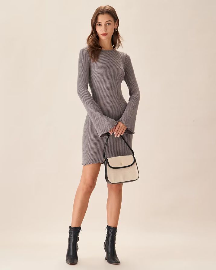 Grey Boat Neck Sweater Mini Dress Grey Boat Neck Sweater Mini Dress
