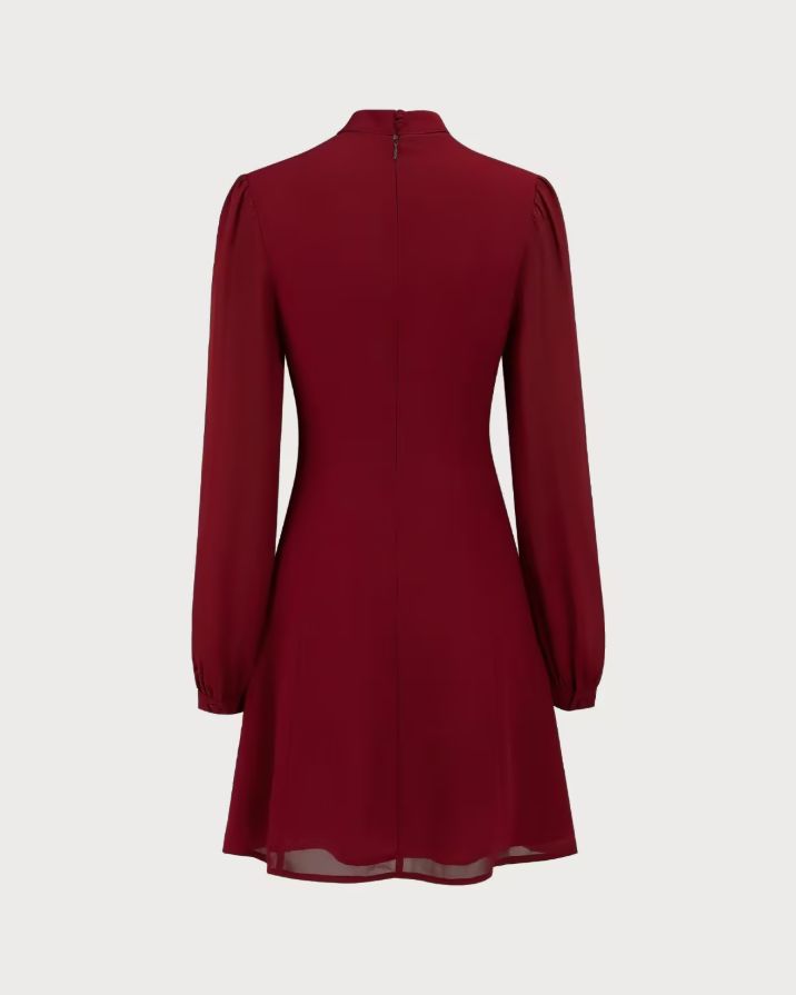 Red Mock Neck See-Through Mini Dress Red Mock Neck See-Through Mini Dress