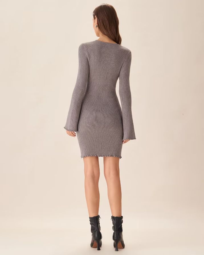 Grey Boat Neck Sweater Mini Dress Grey Boat Neck Sweater Mini Dress