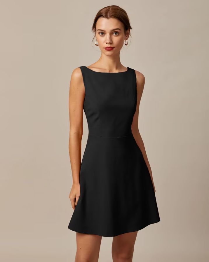 The Black Boat Neck High Waisted Mini Dress The Black Boat Neck High Waisted Mini Dress