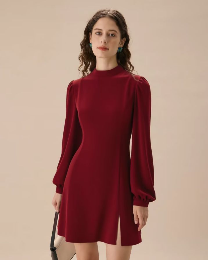 Red Mock Neck See-Through Mini Dress Red Mock Neck See-Through Mini Dress