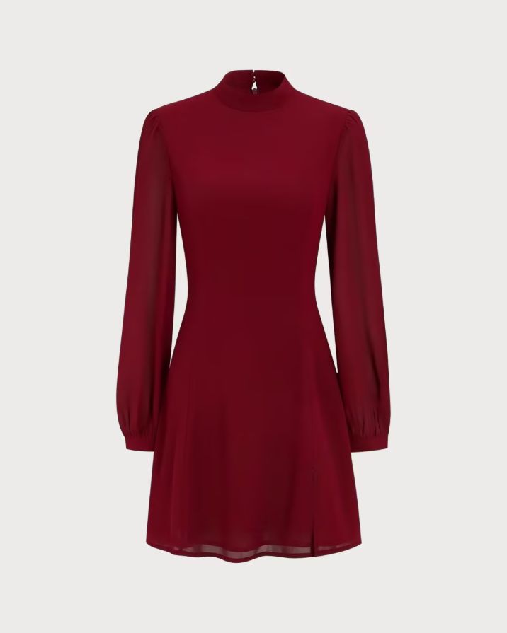 Red Mock Neck See-Through Mini Dress Red Mock Neck See-Through Mini Dress