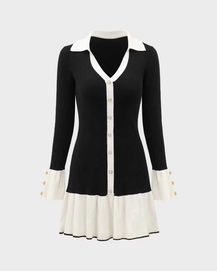 Black Contrasting Bell Sleeve Sweater Dress Black Contrasting Bell Sleeve Sweater Dress