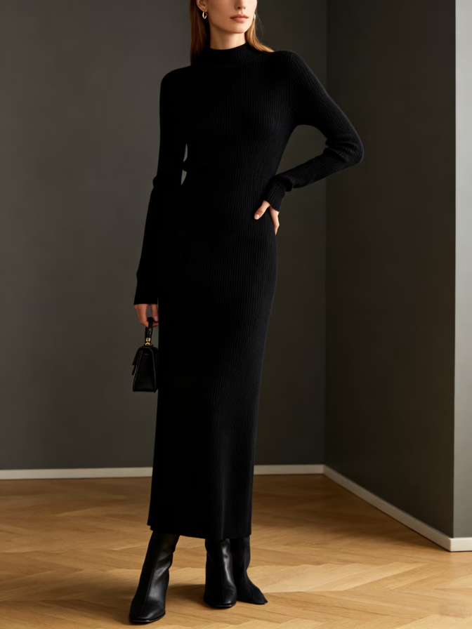 Fall Turtleneck Ribbed Knit Midi Dress Slim Bodycon Long Dress Fall Turtleneck Ribbed Knit Midi Dress Slim Bodycon Long Dress