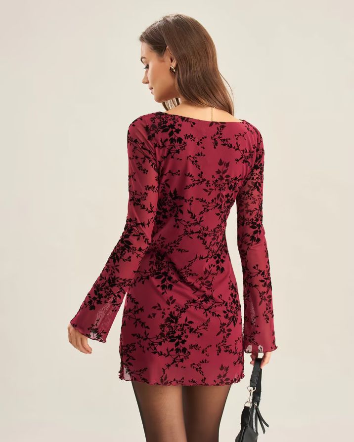 Red Floral Mesh Mini Dress Red Floral Mesh Mini Dress
