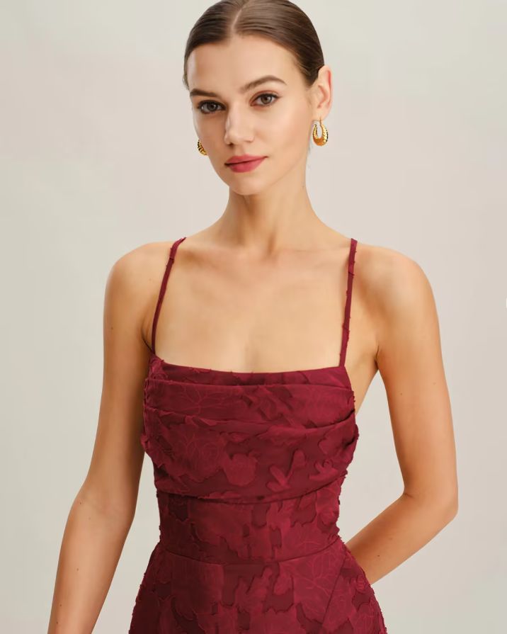 Wine Red Floral Backless Slip Mini Dress Wine Red Floral Backless Slip Mini Dress