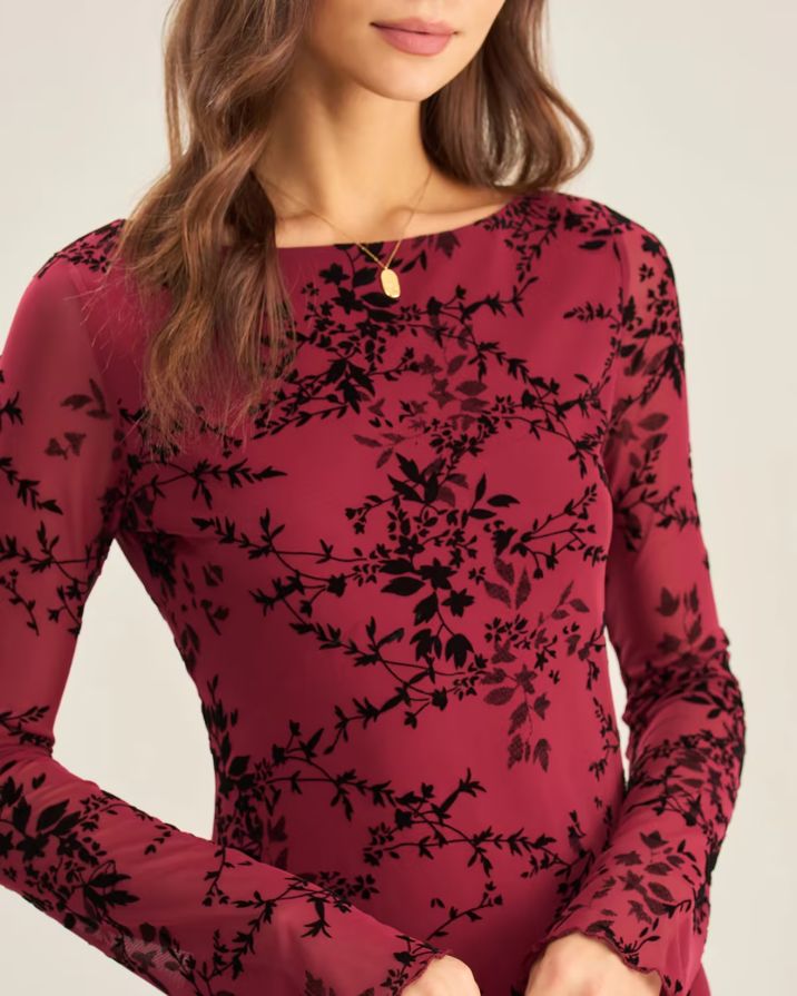 Red Floral Mesh Mini Dress Red Floral Mesh Mini Dress