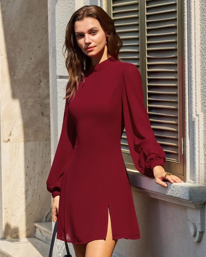 Red Mock Neck See-Through Mini Dress Red Mock Neck See-Through Mini Dress