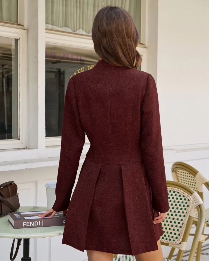 Wine Red Pleated Button Mini Dress Wine Red Pleated Button Mini Dress