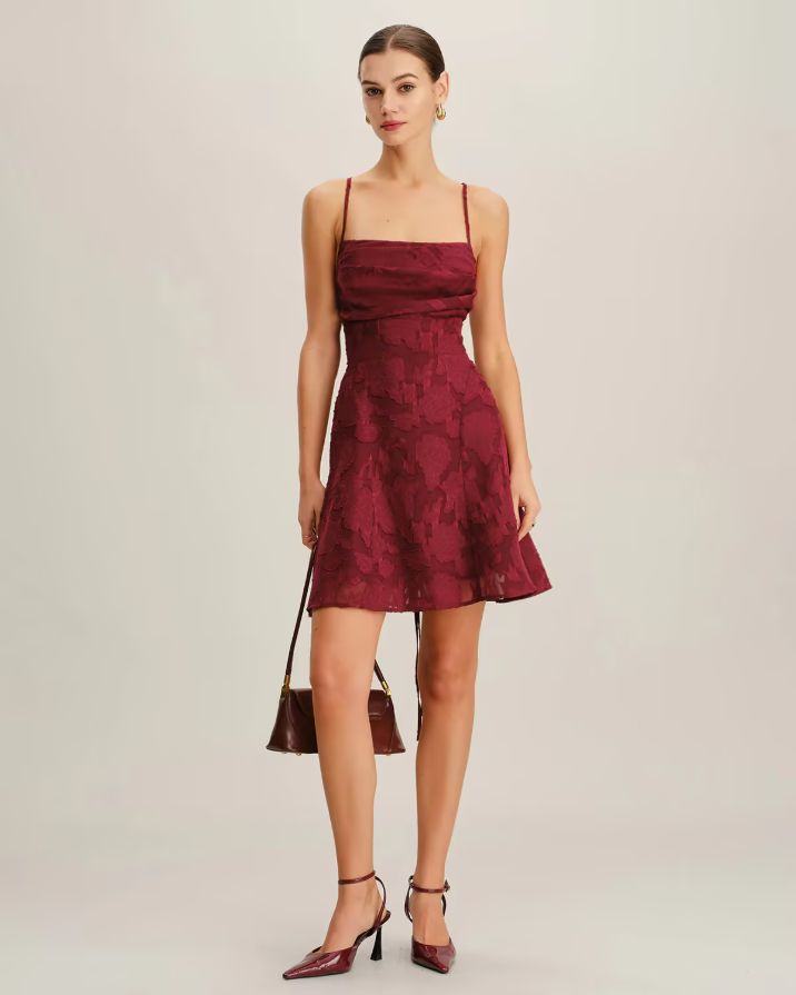 Wine Red Floral Backless Slip Mini Dress Wine Red Floral Backless Slip Mini Dress