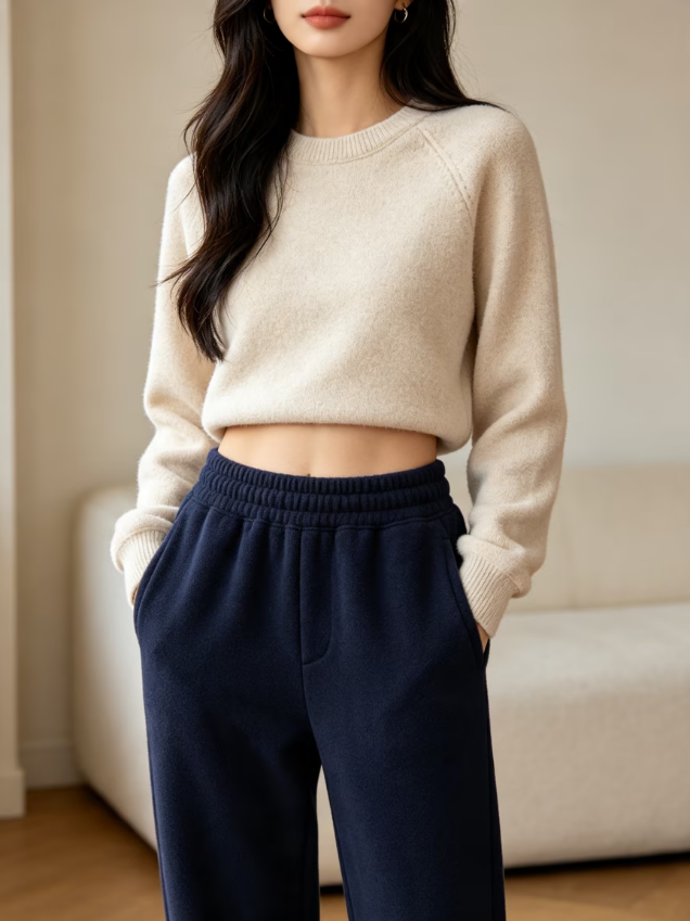 Cozy Brushed Knit Elastic Waist Sports Sweat Pants