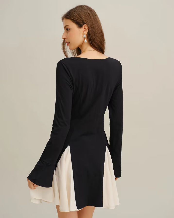 Black Contrasting Bell Sleeve Mini Dress Black Contrasting Bell Sleeve Mini Dress