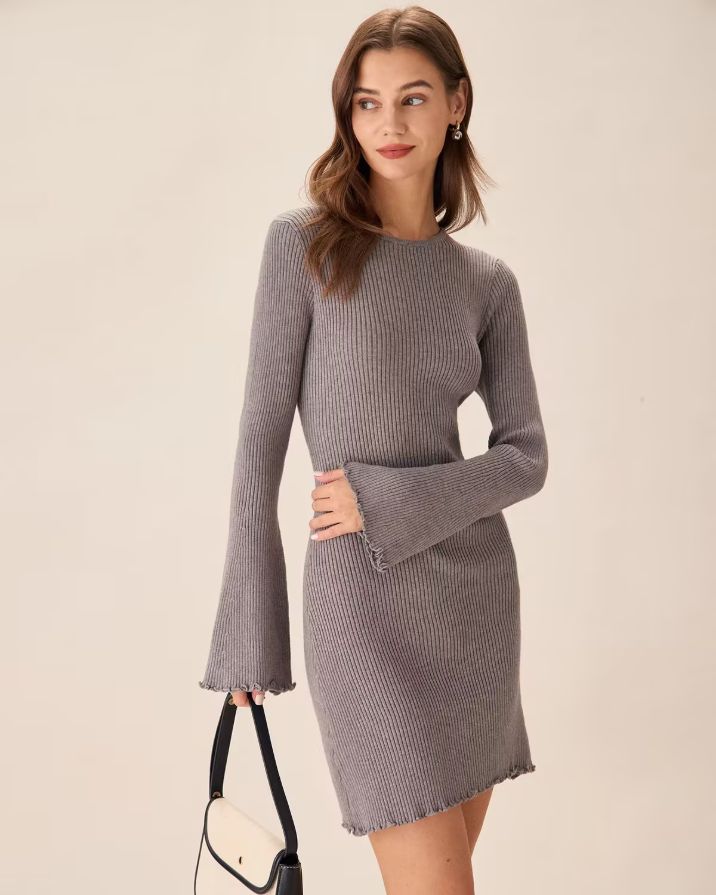 Grey Boat Neck Sweater Mini Dress Grey Boat Neck Sweater Mini Dress