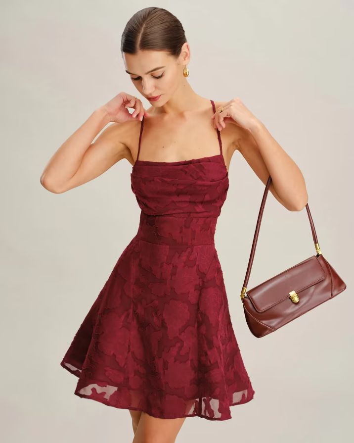 Wine Red Floral Backless Slip Mini Dress Wine Red Floral Backless Slip Mini Dress