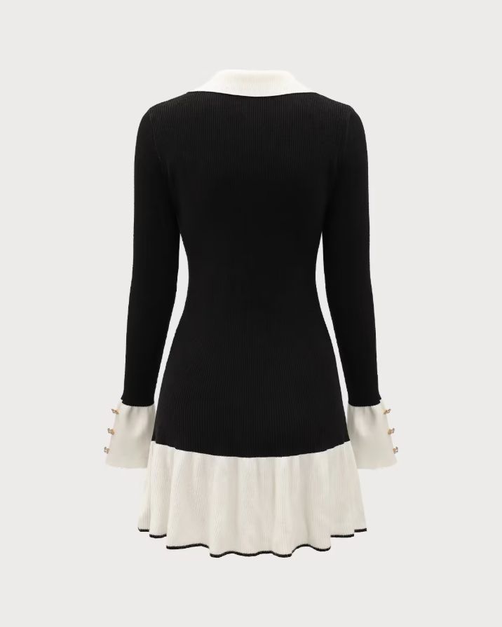 Black Contrasting Bell Sleeve Sweater Dress Black Contrasting Bell Sleeve Sweater Dress